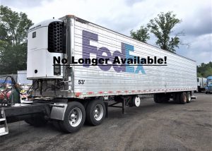 Refrigerated Multi use Semi Trailer. 2002 aluminum Great Dane refrigerated semi trailer van 53'x 102". This trailer is equipped with a Leyman's 6 thousand pound capacity aluminum hydraulic lift gate. The trailer has air ride air slide suspension and a Thermo King Whisper 200 refrigeration unit. The reefer unit has 17'840 hours. It runs and cools very well. it has super seal loading doors. Inside the trailer has 5 E racks on each side and overhead lights. Corrugated aluminum sub floor under wood planking. Several large and small turnbuckles line the floor for strapping and securing connections. This former Fed Ex custom critical refrigerated semi trailer van is a nice clean unit ready to haul just about any kind of load.