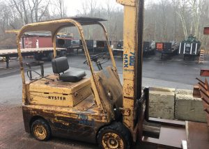 Hyster solid Tire forklift. 7'000 lb. lift capacity. 48" forks. LPG engine. Runs and works.